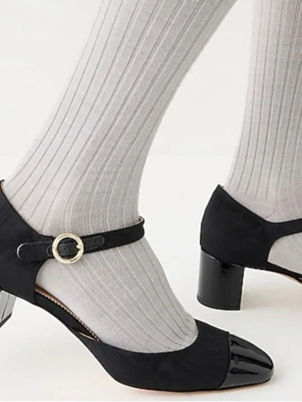 J. Crew Black Mary Jane Block Heel Pumps with Patent Toe